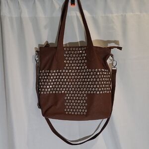 Brown Cross Studded Tote Bag Cross Body Purse Large Brown Brandless